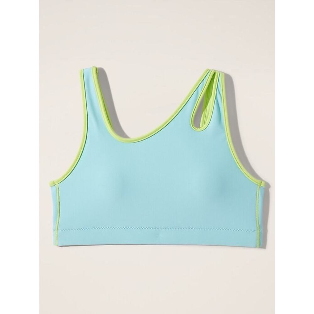 Athleta Girl Cutout Swim Bikini Top S 7 Blue Neon Green Crew Neck